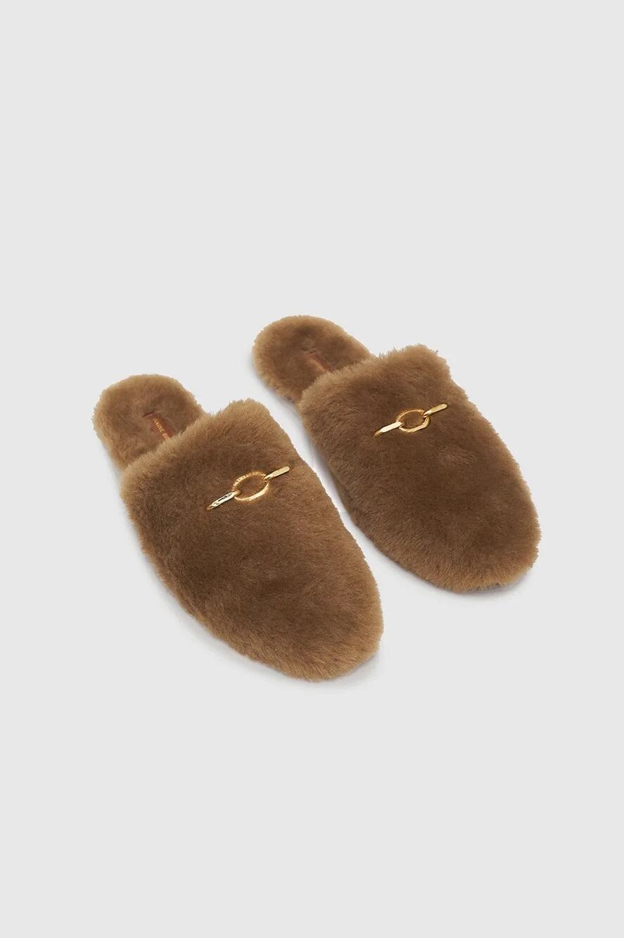 Anine Bing Shearling Mules Shoes in Camel Size 39 US 9